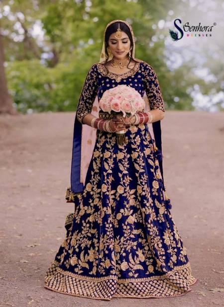 Blue Colour Latest Designer Fancy Heavy Wedding Wear Velvet With Frount Back Both Side Embroidery And Stone Work Salwar Kameez Collection 22004